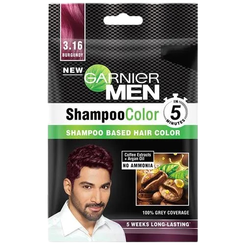 Garnier Men 5Min Shampoo Hair Color Sachet 10ml (#3.16Burgundy)
