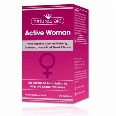 Natures Aid Active Woman w/B6, Arginine, Ginseng, H/Goat Weed & Maca (Vegan)-60's