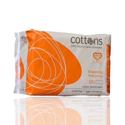 Cottons Organic Maternity Pads with Wings, 10 pads