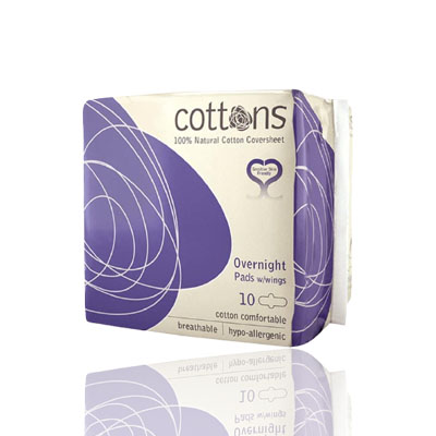 Cottons Organic Overnight Pads with Wings, 10 pads