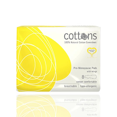 Cottons Organic Pre-Menopause Pads with Wings, 8 pads