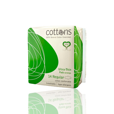 Cottons  Organic Regular Ultra-Thin Pads with Wings, 14 pads
