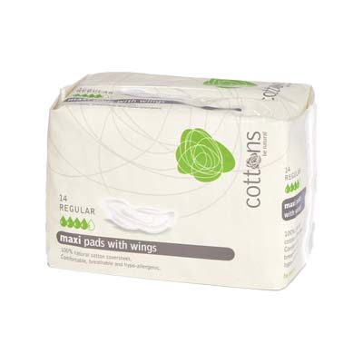 Cottons Organic Maxi Pads with Wings, 10 pads