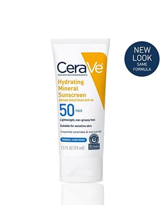CeraVe Hydrating Mineral Sunscreen Face Lotion with Broad Spectrum SPF 50 – 75ml