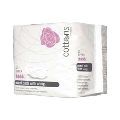 Cottons Organic Maxi Pads with Wings, 10 pads