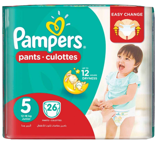 Pampers Pants High Count Junior Size 5 (12 - 18 kg’s), 26 pieces