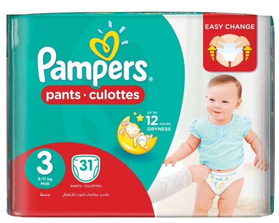 Pampers Pants High Count Midi Size 3 (6 - 11 kg’s), 31 pieces