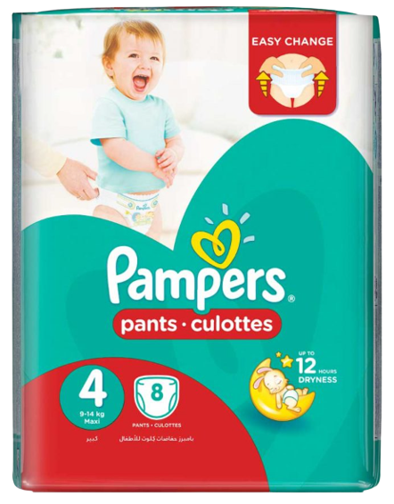 Pampers Pants Low Count Maxi Size 4 (9 - 14 kg’s), 8 pieces