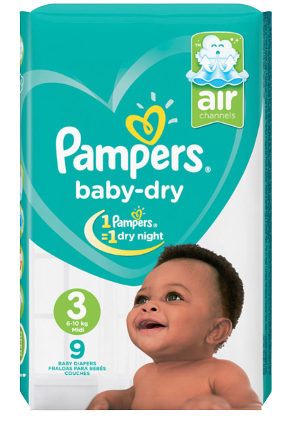 Pampers Baby Dry Low Count Midi Diapers Size 3 (6 - 11 kg’s), 9 pieces