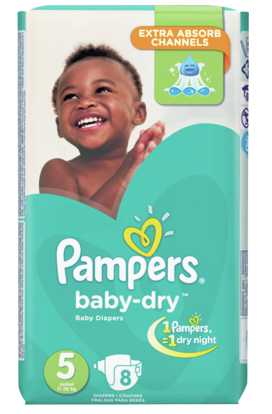 Pampers Baby Dry Low Count Junior Diapers Size 5 (12 - 18 kg’s), 8 pieces
