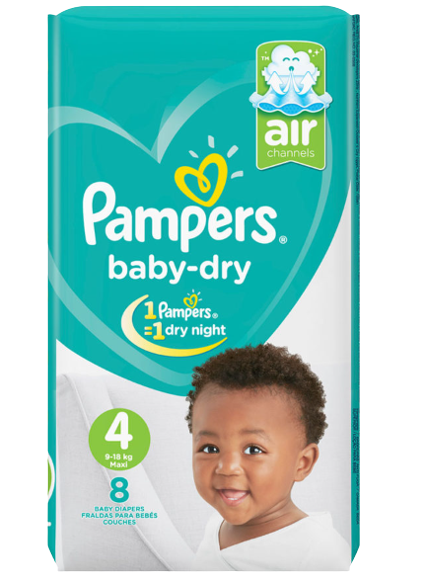 Pampers Baby Dry Low Count Maxi Diapers Size 4 (9 - 14 kg’s), 8 pieces