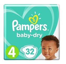 Pampers Baby Dry High Count Maxi Diapers Size 4 (9 - 14 kg’s), 32 pieces