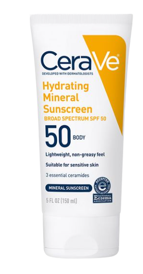 CeraVe Hydrating Mineral Sunscreen Body Lotion with Broad Spectrum SPF 50 – 150ml