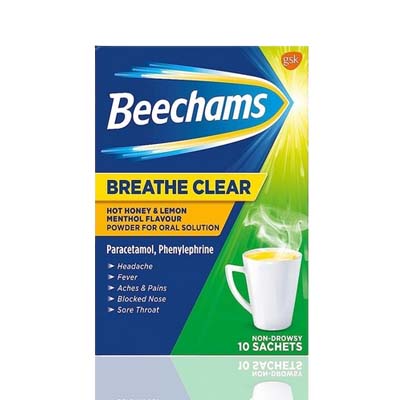 Beechams Breathe Clear Hot Honey & Lemon Menthol Sachets 10s