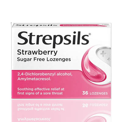 Strepsils Strawberry Sugar-Free Lozenges 36s