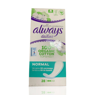 Always Dailies 100% Organic Cotton Panty Liners Normal 28's