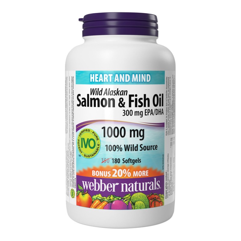 Webber Naturals Wild Alaskan Salmon / Fish Oil 1000mg Softgels 180's