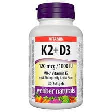 Webber Naturals K2 + D3 120mcg/1000IU Softgels 30s