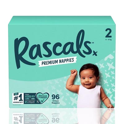 Rascals  Premium Nappies Size 2 (4-8kg) 96’s