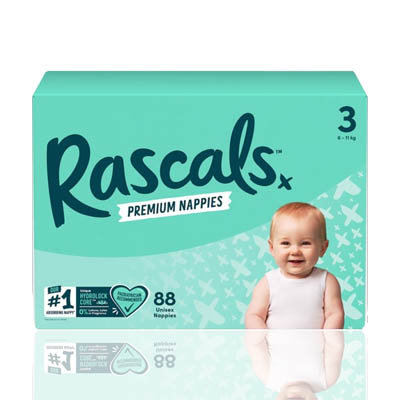 Rascals Premium Nappies SIze 3 (6-11kg) 88's