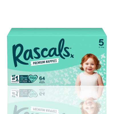 Rascals Premium Nappies Size 5 (13-18kg)  64s