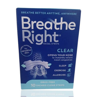 Breathe Right Nasal Strips Clear medium/small 10's.