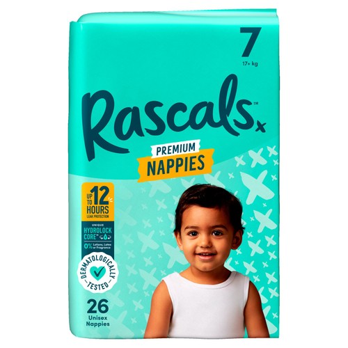 Rascals Premium Baby Diapers - Size 7 (17+ kg) – 26 Pcs