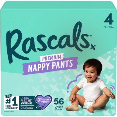Rascals Premium Nappy Pants Size 4 (10–15kg) 56pcs