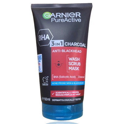 Garnier Active 3 in1 Charcoal Anti Blackhead Mask Wash Scrub - 150ml
