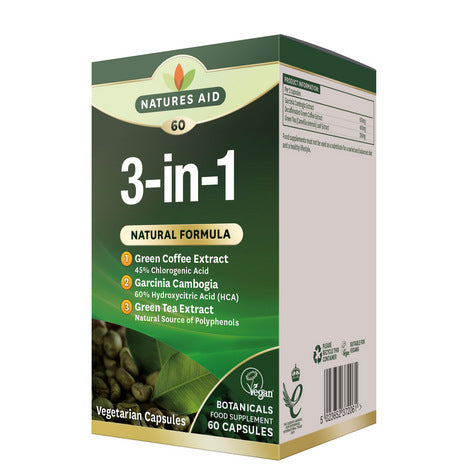 Natures Aid 3-in-1 Natural formula (Green coffee, green tea and Garcinia) Vegan- 60's