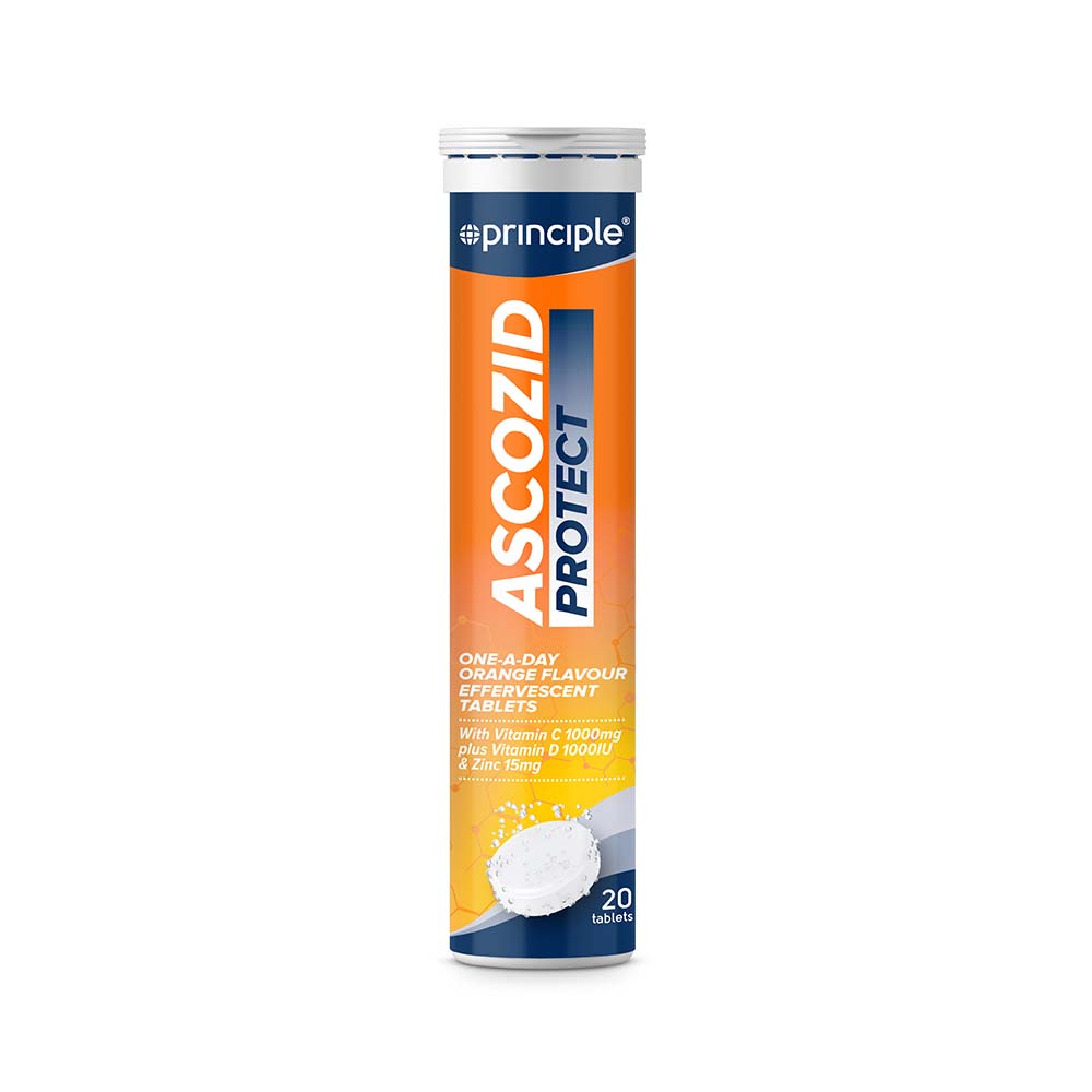 Principle Healthcare Ascozid Protect Vit C 1000mg, D3 1000IU + Zinc 15mg(Orange Flavour) -20s