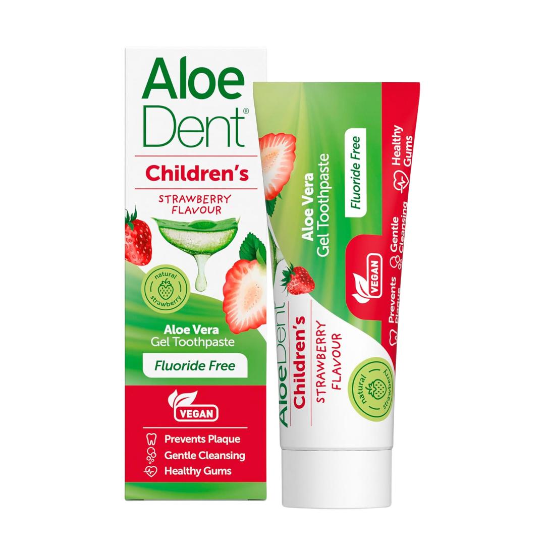 Optima Aloe Vera Children's Toothpaste - Strawberry Flavor - Fluoride Free, SLS Free 50ml