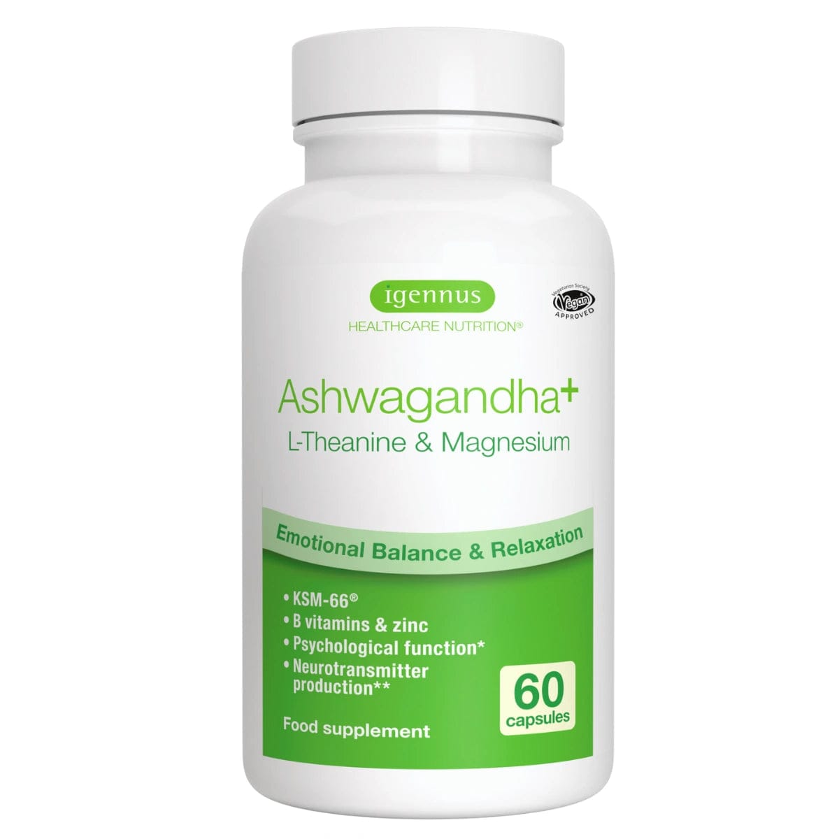 Igennus High Strength Ashwagandha, Magnesium & L-Theanine Stress Relief Complex (KSM-66) 60s